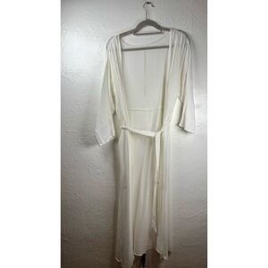 Sheer Duster Long Sleeve Belted White Swimsuit Coverup Resort Wear Cruise Beach